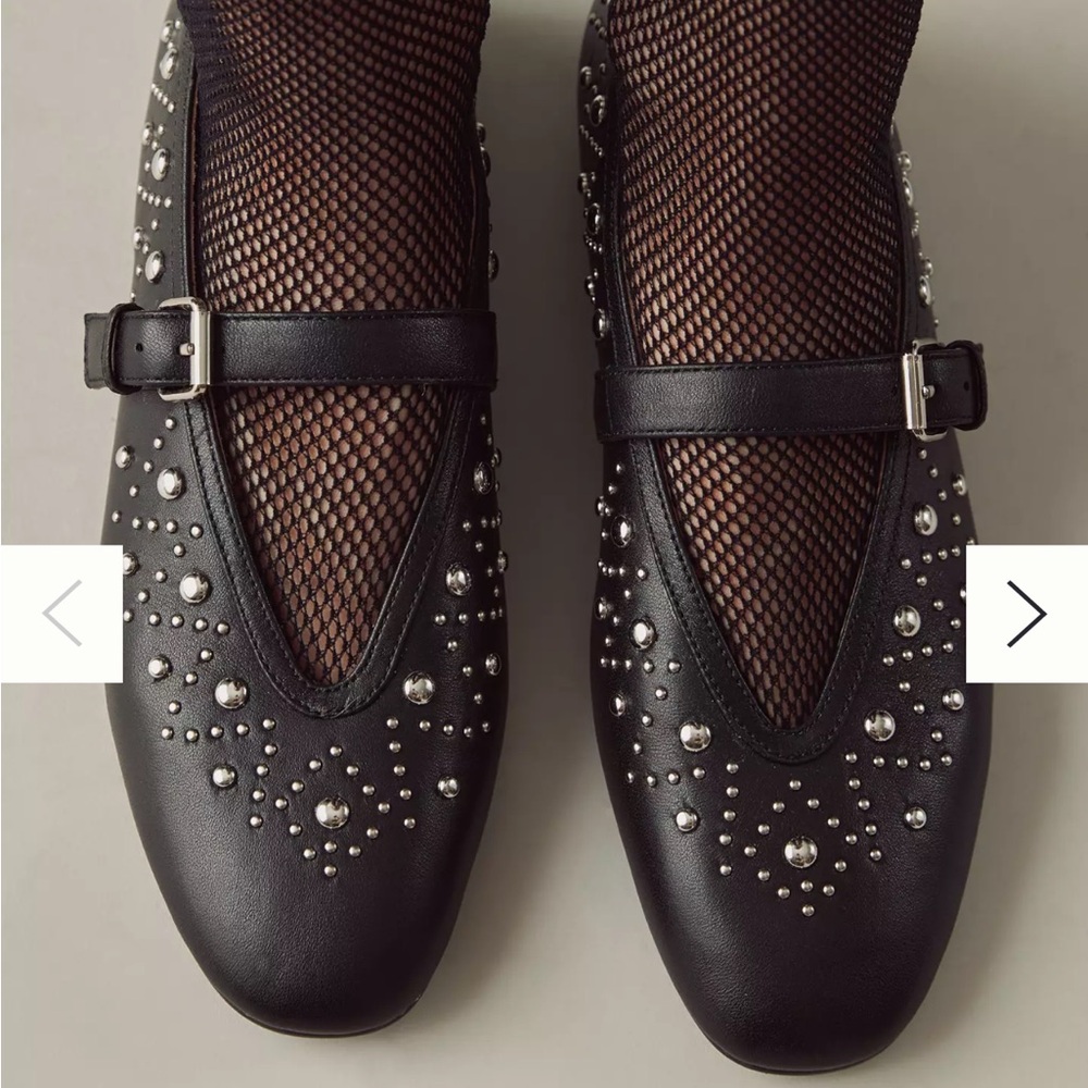 NWT  Bibi Lou Studded Mary Jane Flats Black Size 41EU 10-10.5US.